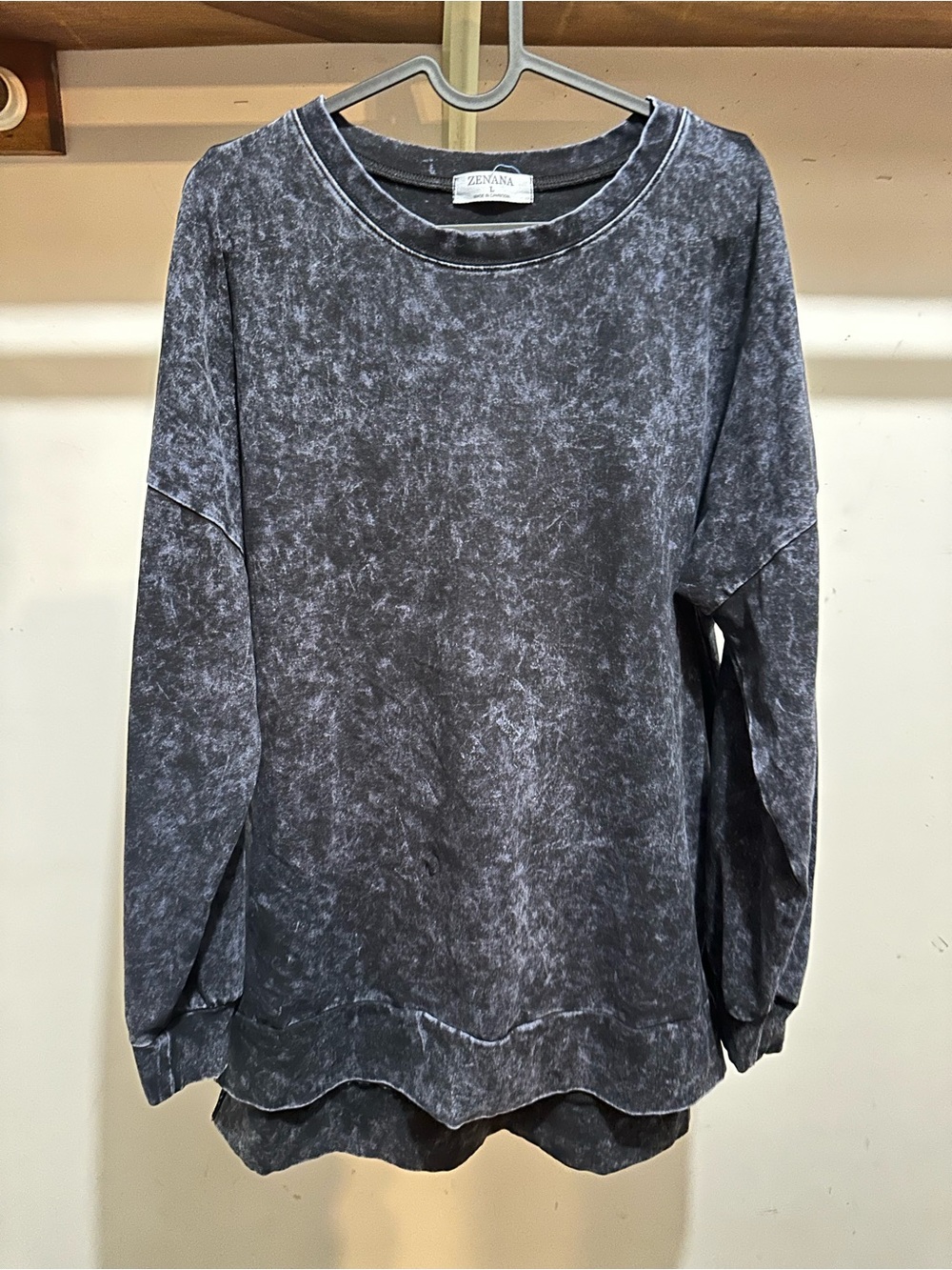 Zenana Outfitters Women's Washed Blue Crewneck Sweater